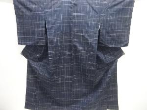 未使用品　乱れ格子織り出し手織り紬着物